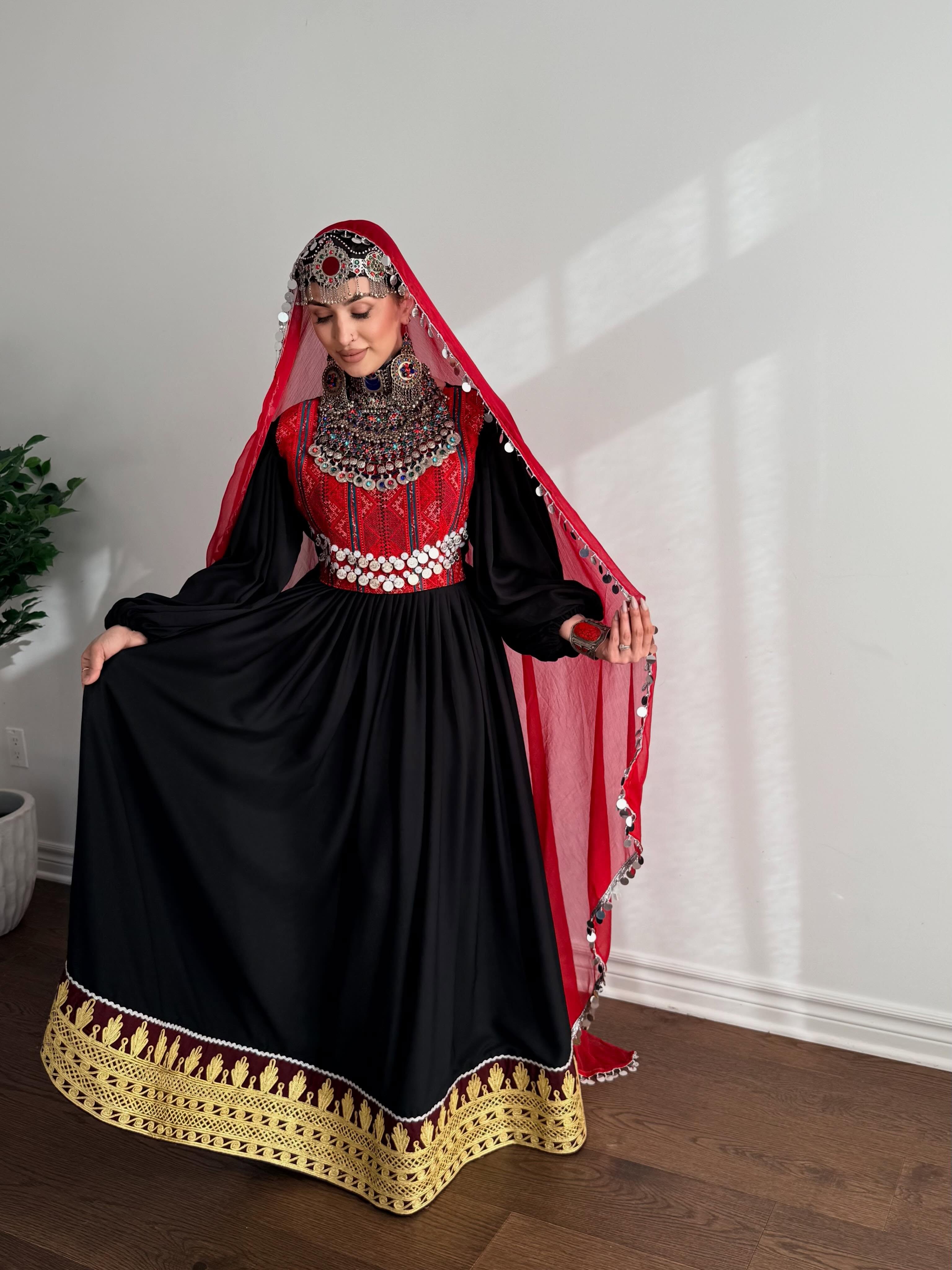 Black & Red Afghan Gown