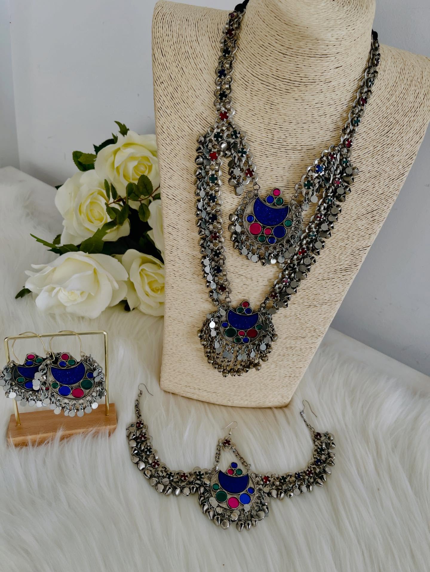 Blue Stone Long Necklace Set