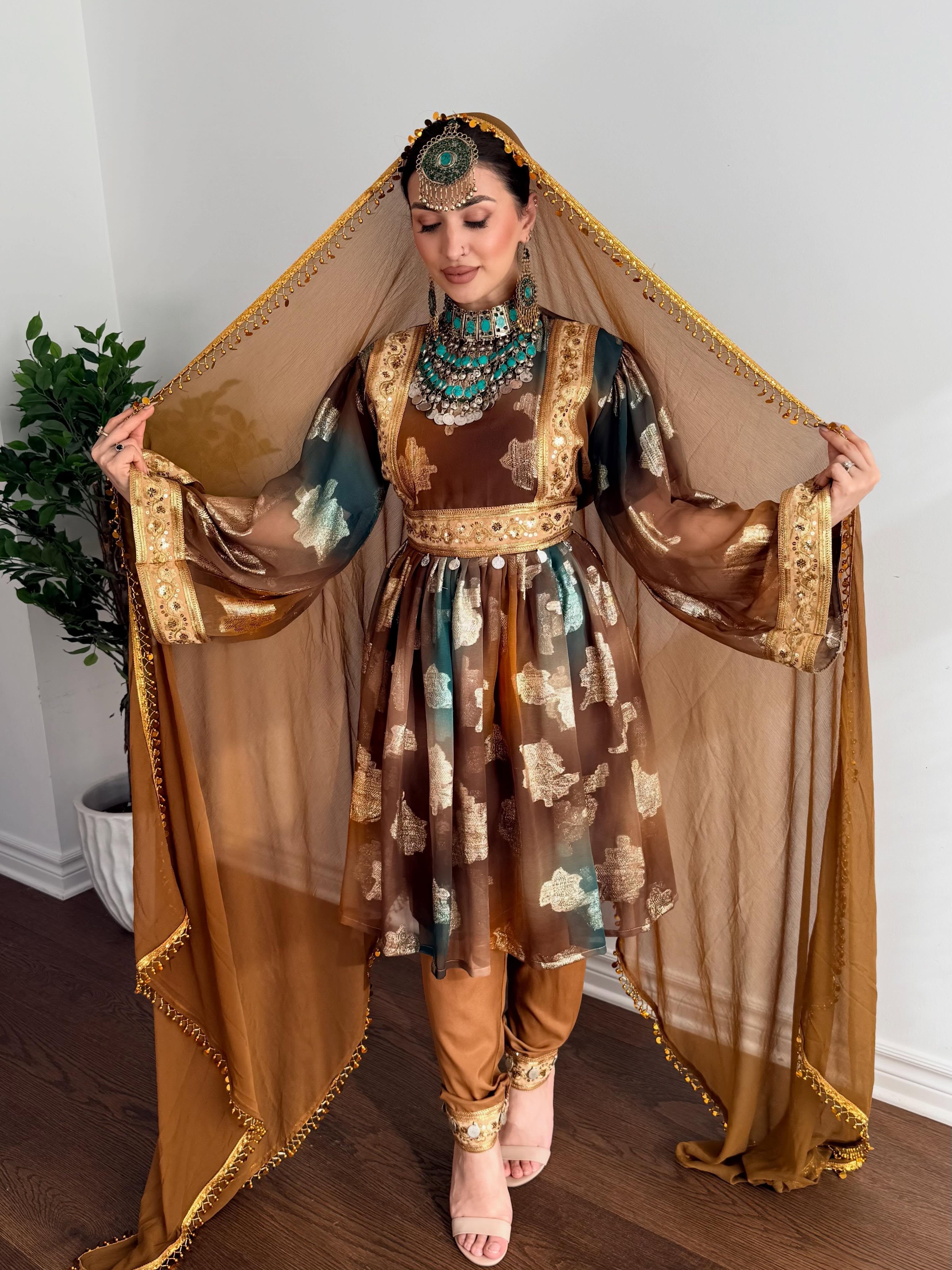 Golden-Brown Afghan Dress Set
