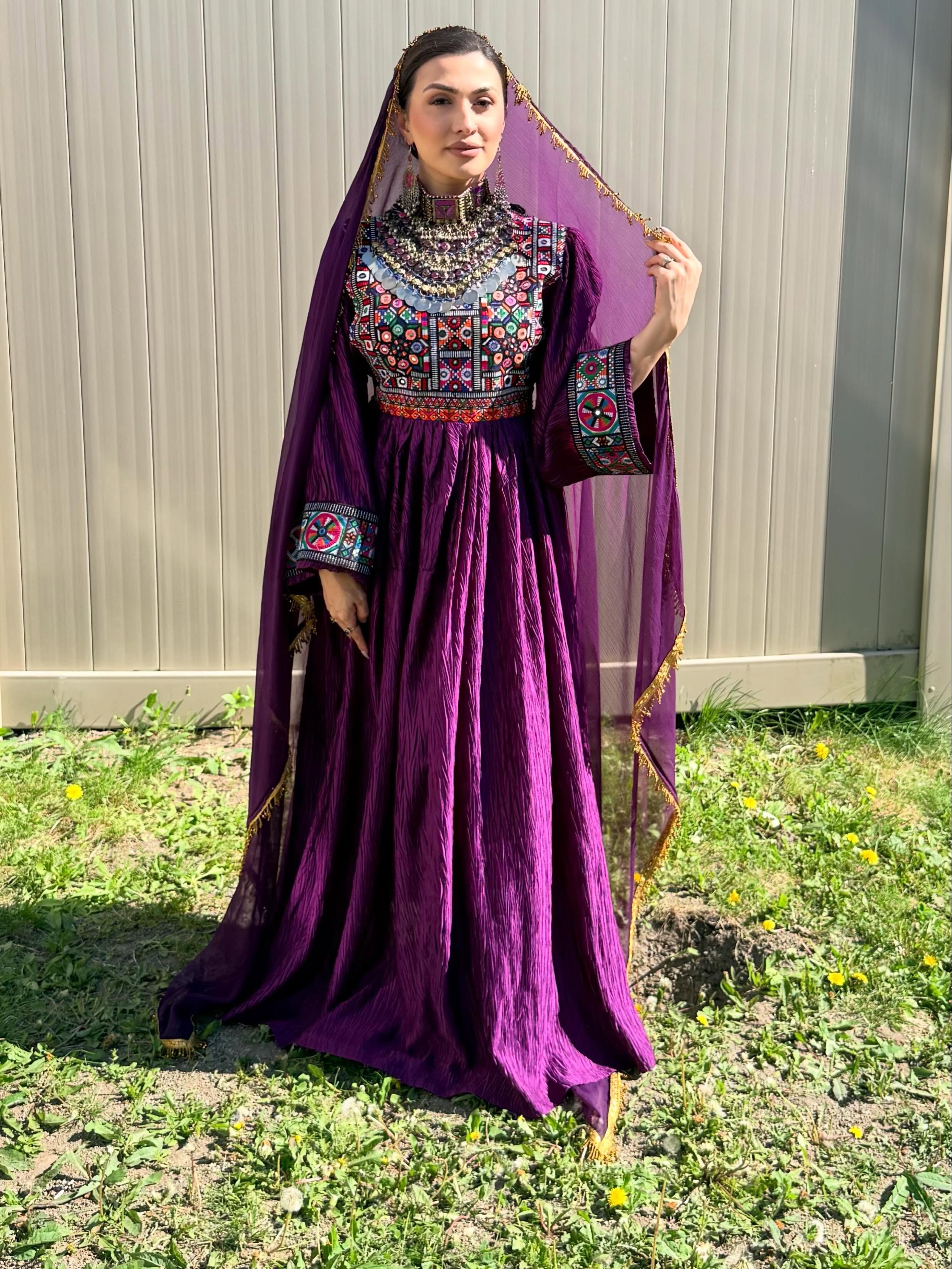 Purple Embroidered Afghan Dress