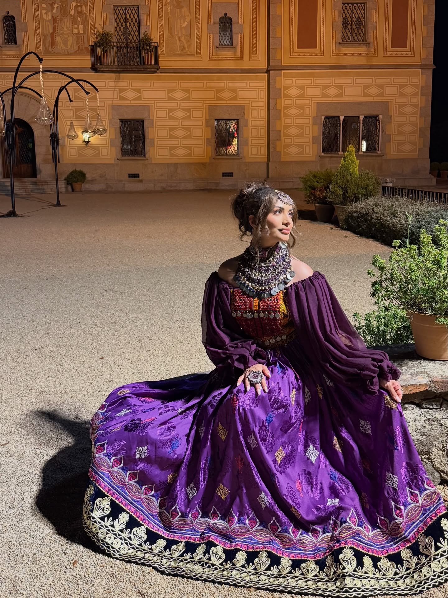 Purple Floral Evening Gown
