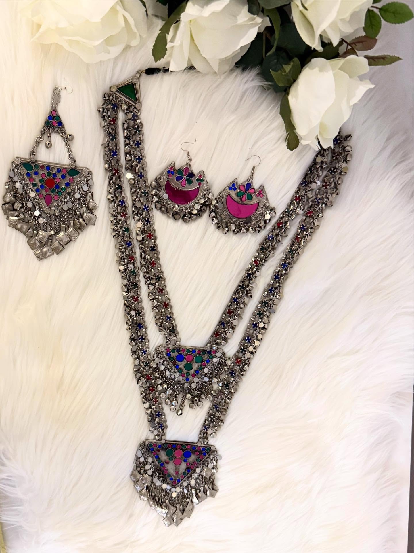 Silver Multicolour Jewellery Set