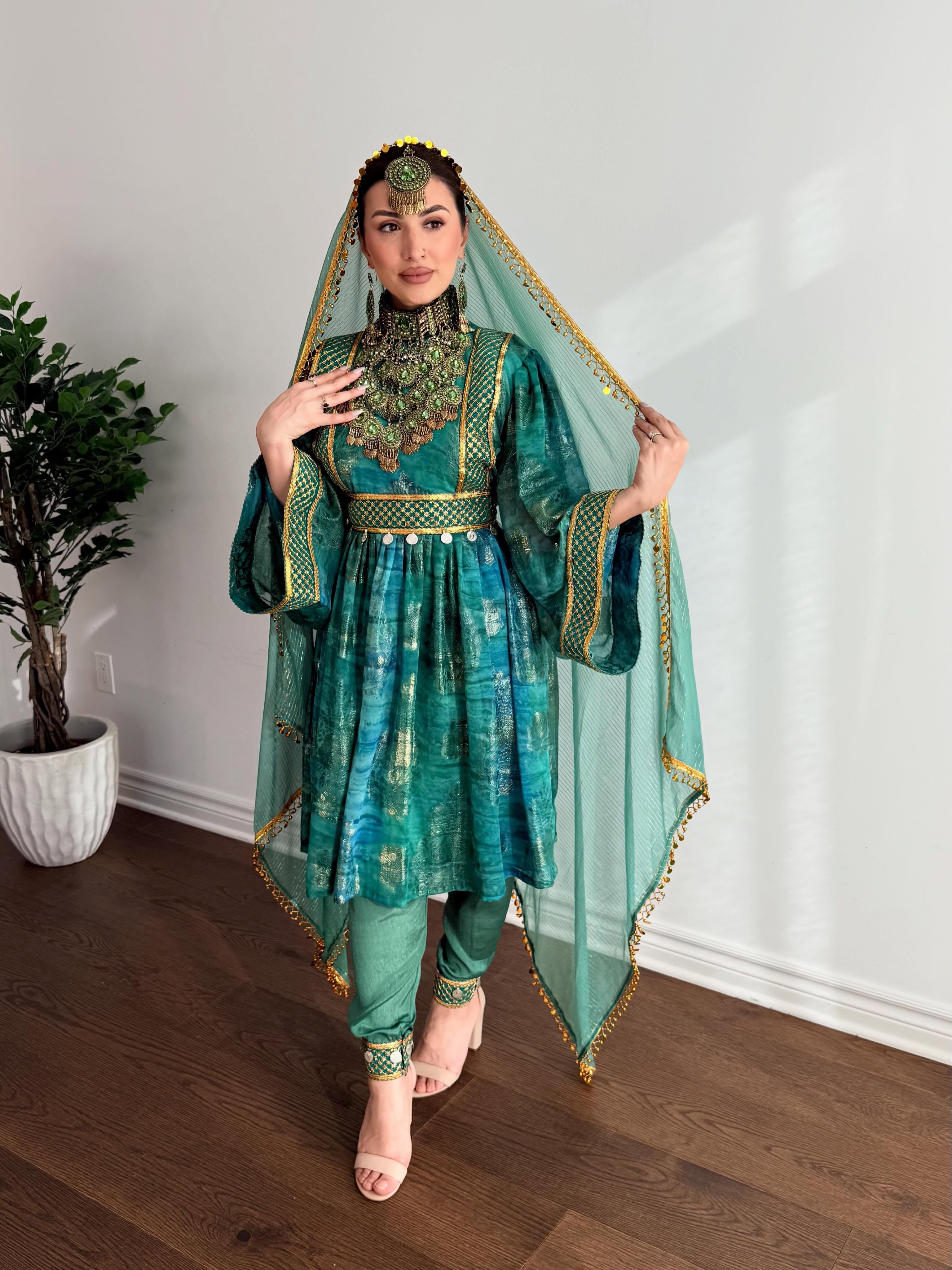 Teal & Gold Afghan Dress Set